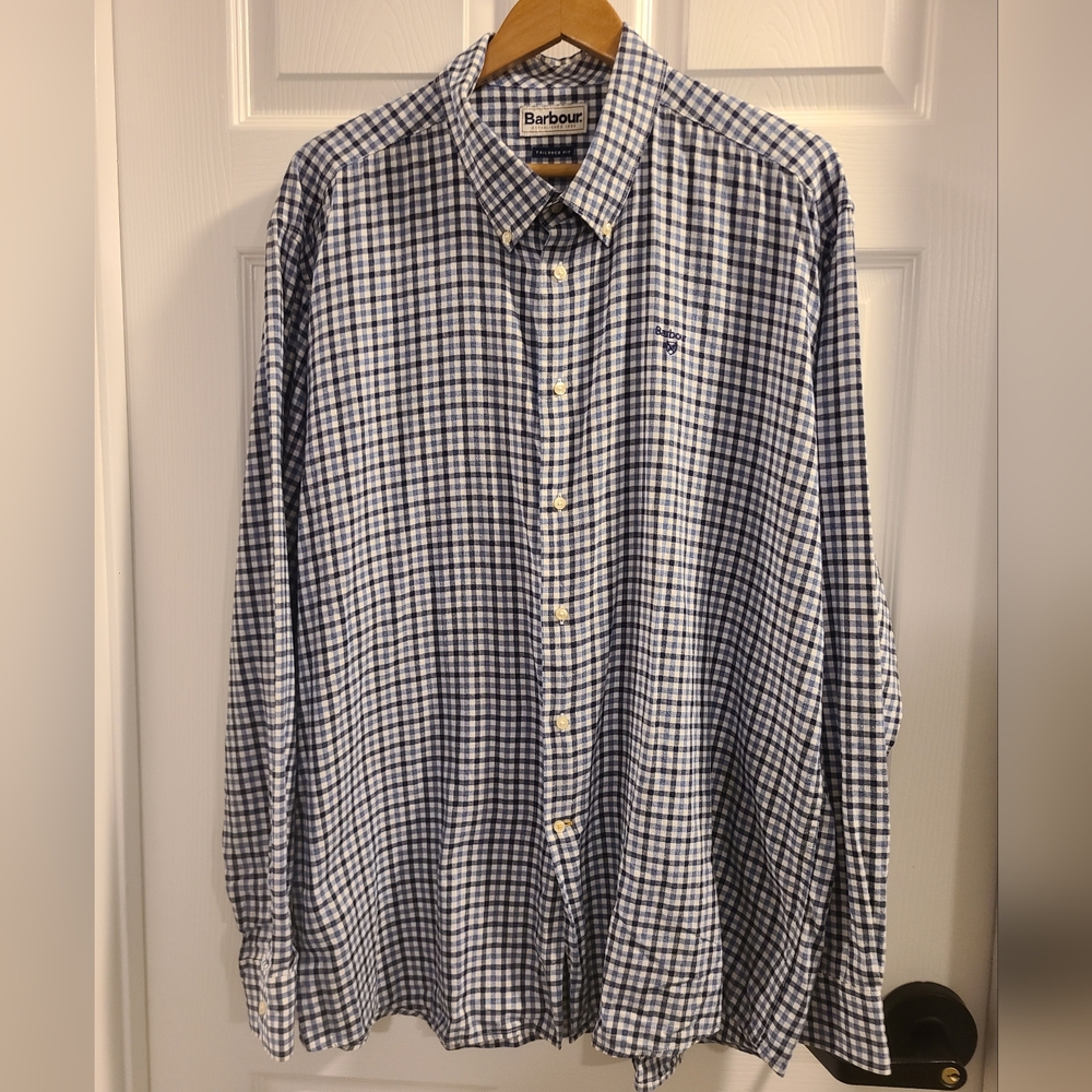 Mens Barbour Check Tailored Fit Long Sleeve Button Up Shirt Size: XXL Blue Black